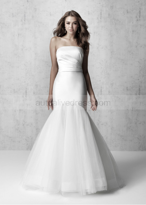 Strapless Ivory Ruched Mikado Tulle Wedding Dress